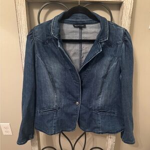 INC International Concepts Denim Blue Women's Puff Sleeve Jacket Plus Size 0x‎